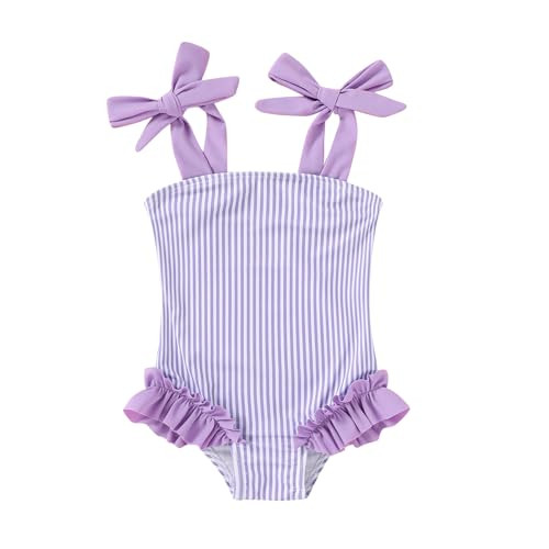 Amazon.com: Happy Town Toddler Swimsuit Girl Solid Color Stripe One-Piece Baby Bathing Suits (Bei... | Amazon (US)