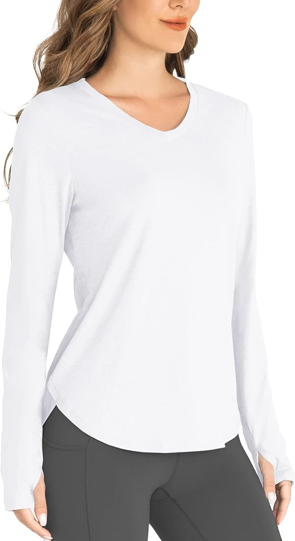Hiverlay Long Sleeve Workout Shirts for Women V Neck UPF 50+ Athletic Shirts with Thumbhole Runni... | Amazon (US)