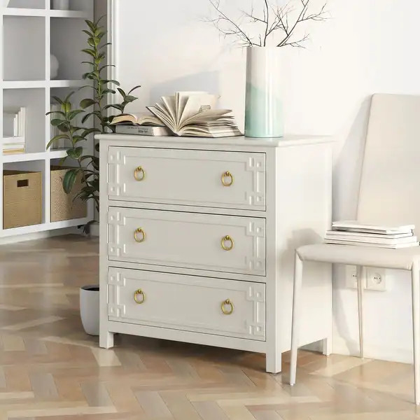 COZAYH Farmhouse 3-Drawer Dresser, Rustic Chest of Drawers with Embossed Geometric Lines, French ... | Bed Bath & Beyond