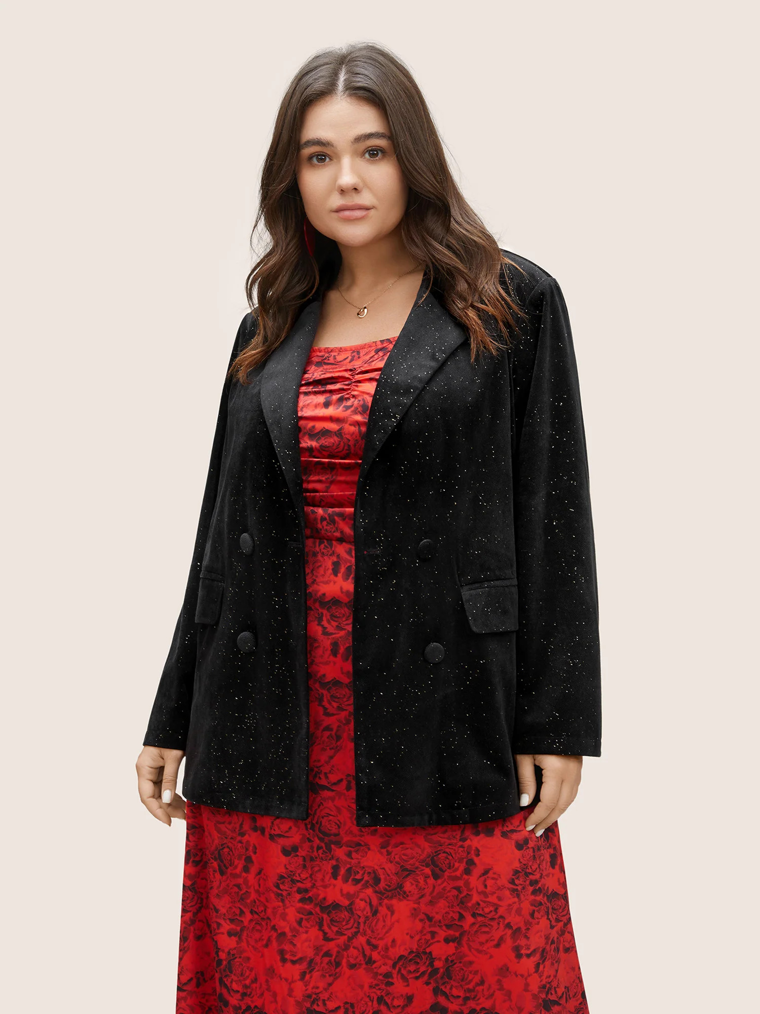 Galaxy Glitter Pocket Suit Collar Blazer | Bloomchic