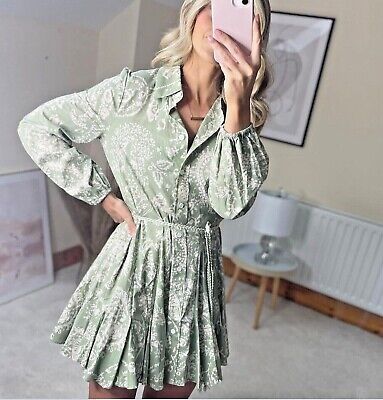 Zara Green Belted Paisley Printed Mini Dress 4786/249 Bloggers XS  | eBay | eBay US