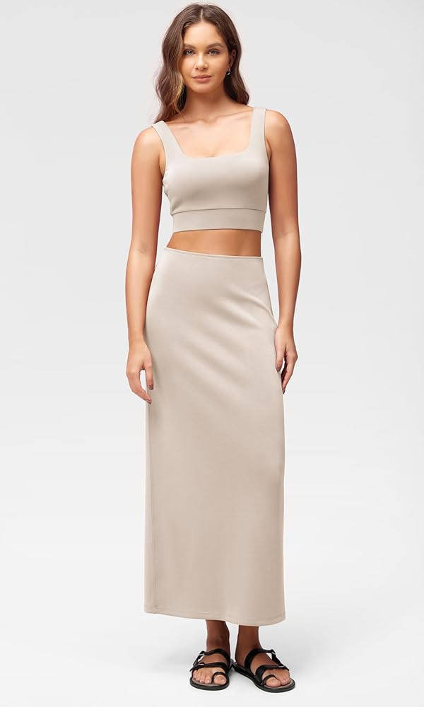 ODODOS Modal Soft Maxi Skirt for Women, Back Slit High Waist Casual Long Pencil Skirts | Amazon (US)