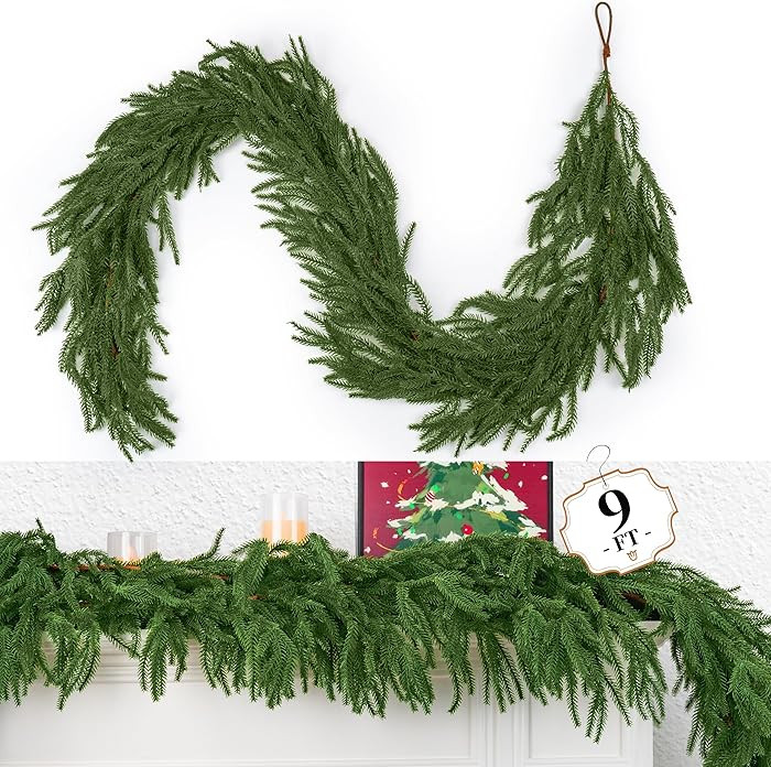 9 Ft Christmas Norfolk Pine Garland, Christmas Garland for Christmas Decorations- 100 Branches Gr... | Amazon (US)