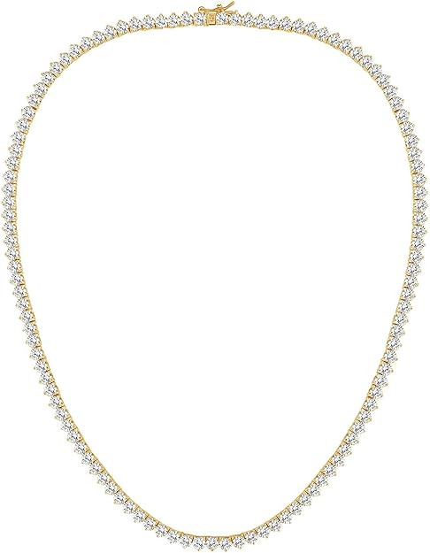 GMESME 3 Prong 18K White Gold Plated Cubic Zirconia Classic Tennis Necklace (16-24inch) | Amazon (US)
