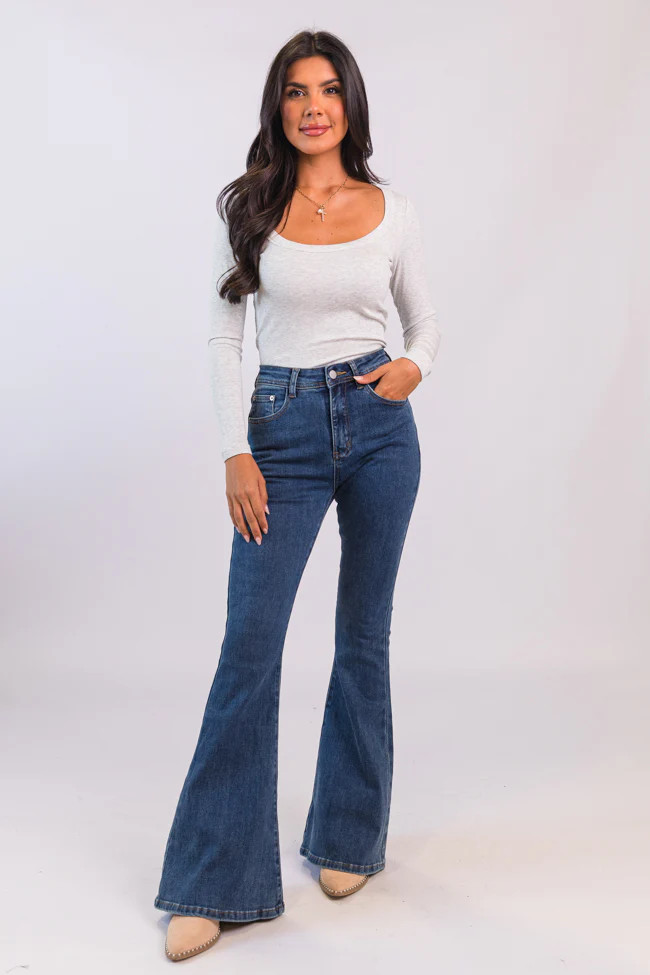 Maren Dark Wash Stretchy Flare Jeans | Pink Lily