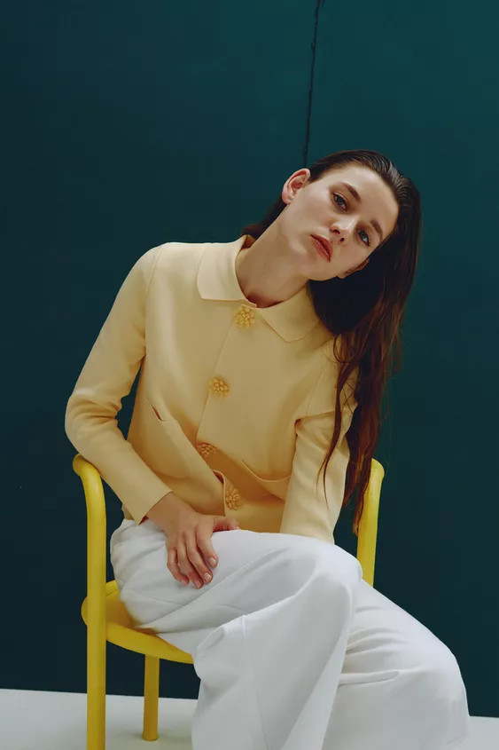 Jacket with a lapel collar and long sleeves. Front patch pockets. Front fastening with beaded but... | Zara UK