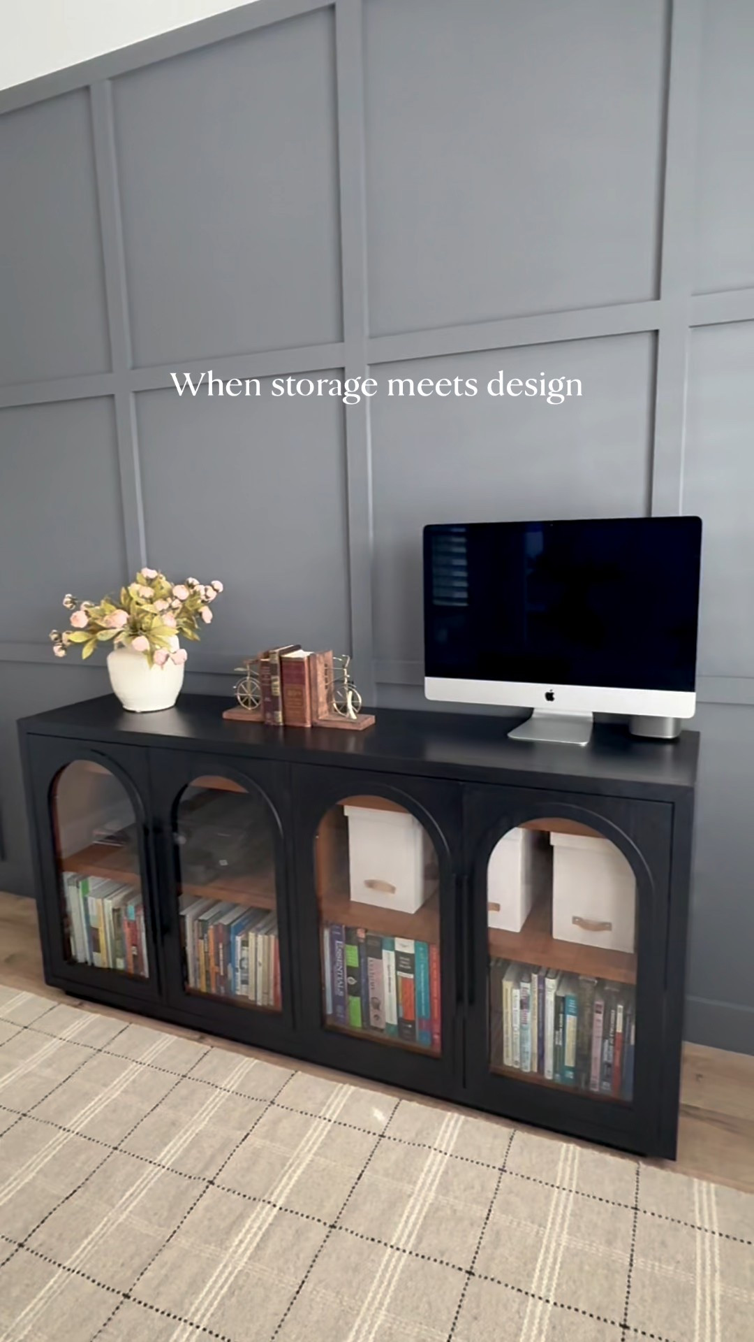 We needed this piece to actually work for our family, not just look good. ☺️

We removed one shelf on each side to fit our books and file boxes, added the printer inside (cords hidden), and now the keyboard and paper are tucked away in the interior drawer.

Everything has a place, but nothing is visible.

This is the Lira 71” Oak Sideboard in Black. 

#LTKHome