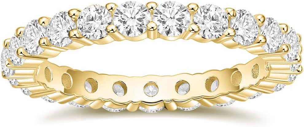 EAMTI 3mm 925 Sterling Silver Wedding Band Round Cubic Zirconia Full Eternity Stackable Engagemen... | Amazon (US)