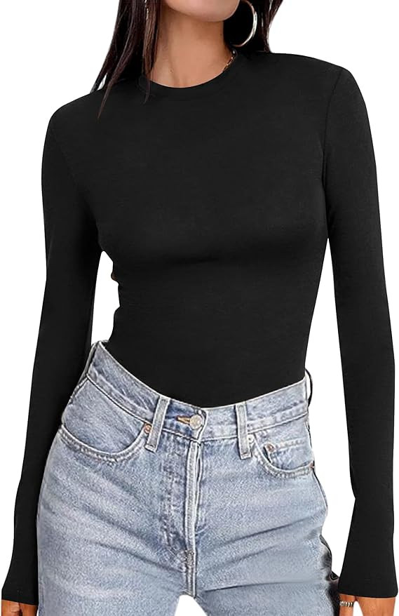 Ekouaer Women's Long Sleeve Shirts Tight Fitted Tops Crewneck Underscrubs Tee Lightweight Basic T... | Amazon (US)