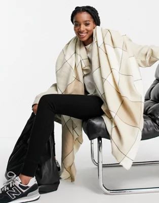 ASOS DESIGN oversized square scarf in blown up check in beige | ASOS (Global)