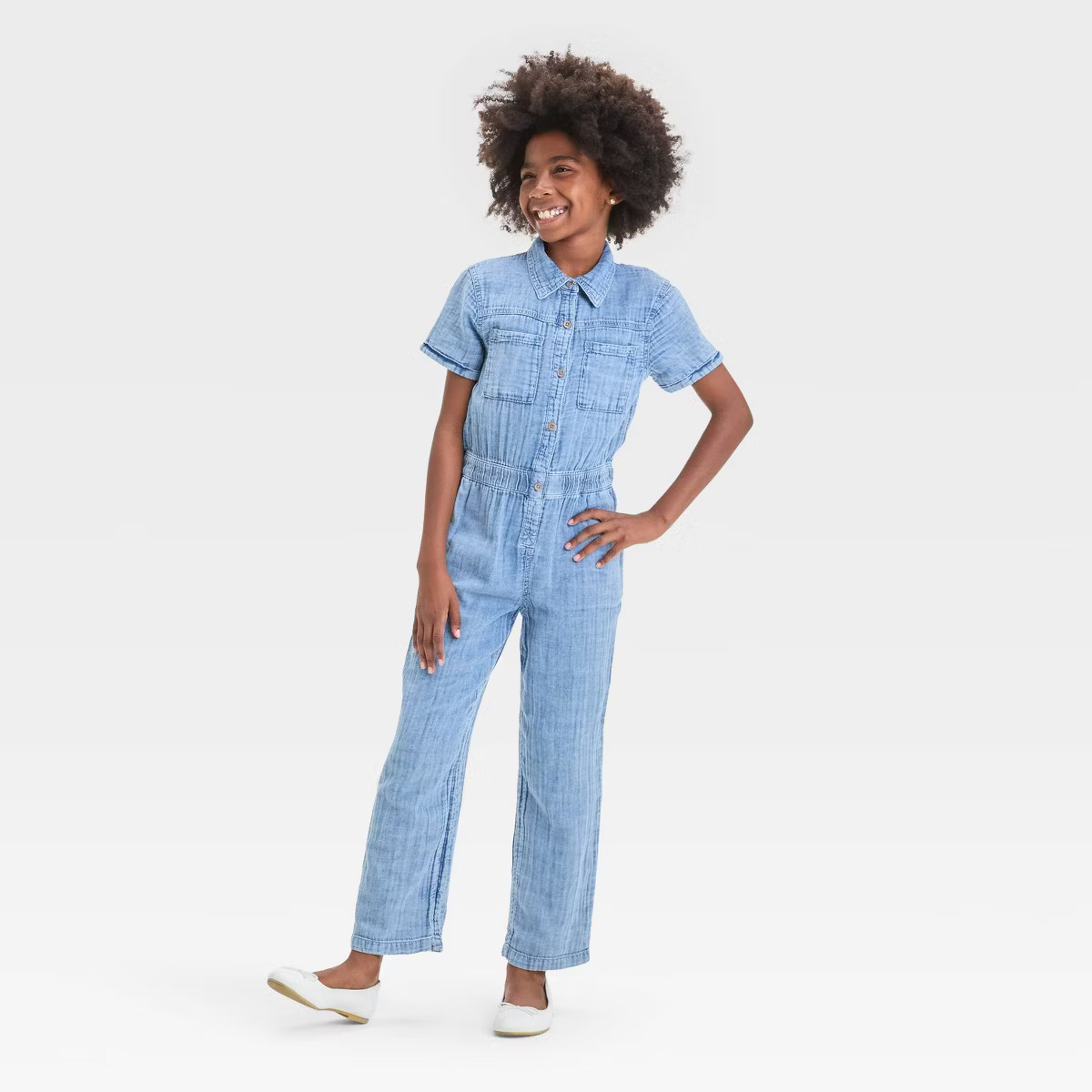 Girls' Short Sleeve Utility Jumpsuit - Cat & Jack™ Light Blue | Target