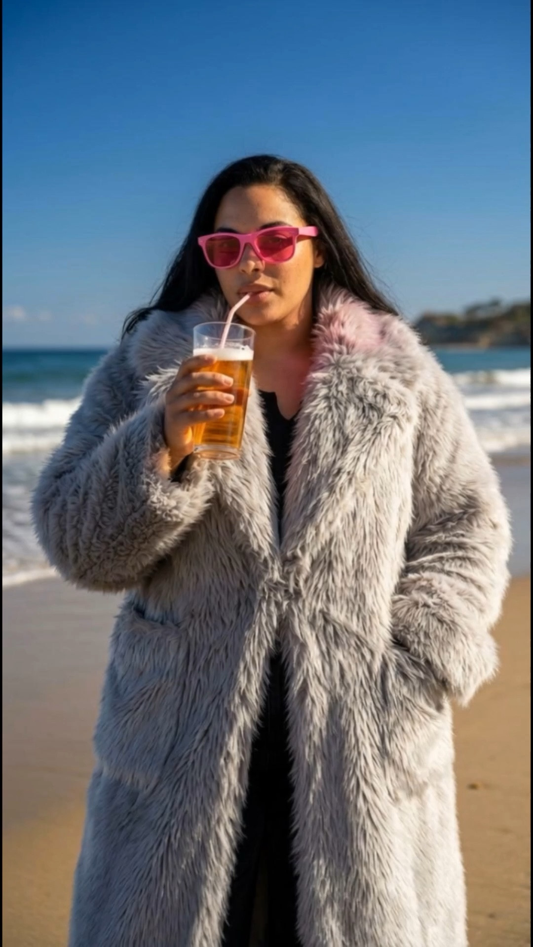Who says faux fur doesn't belong on the sand? 🌊 Pairing oversized textures with rosy-hued lenses for that perfect beach-day-but-make-it-fashion mood. This coat is basically a wearable hug, and these sunnies are a mood-booster in accessory form.

#LTKSpringSale #LTKootd #LTKPetite