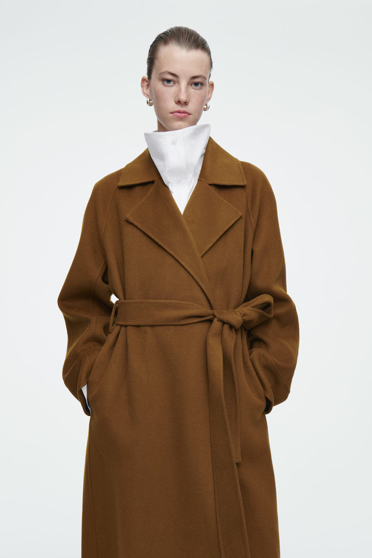 BELTED DOUBLE-FACED WOOL COAT - BROWN | COS (EU)