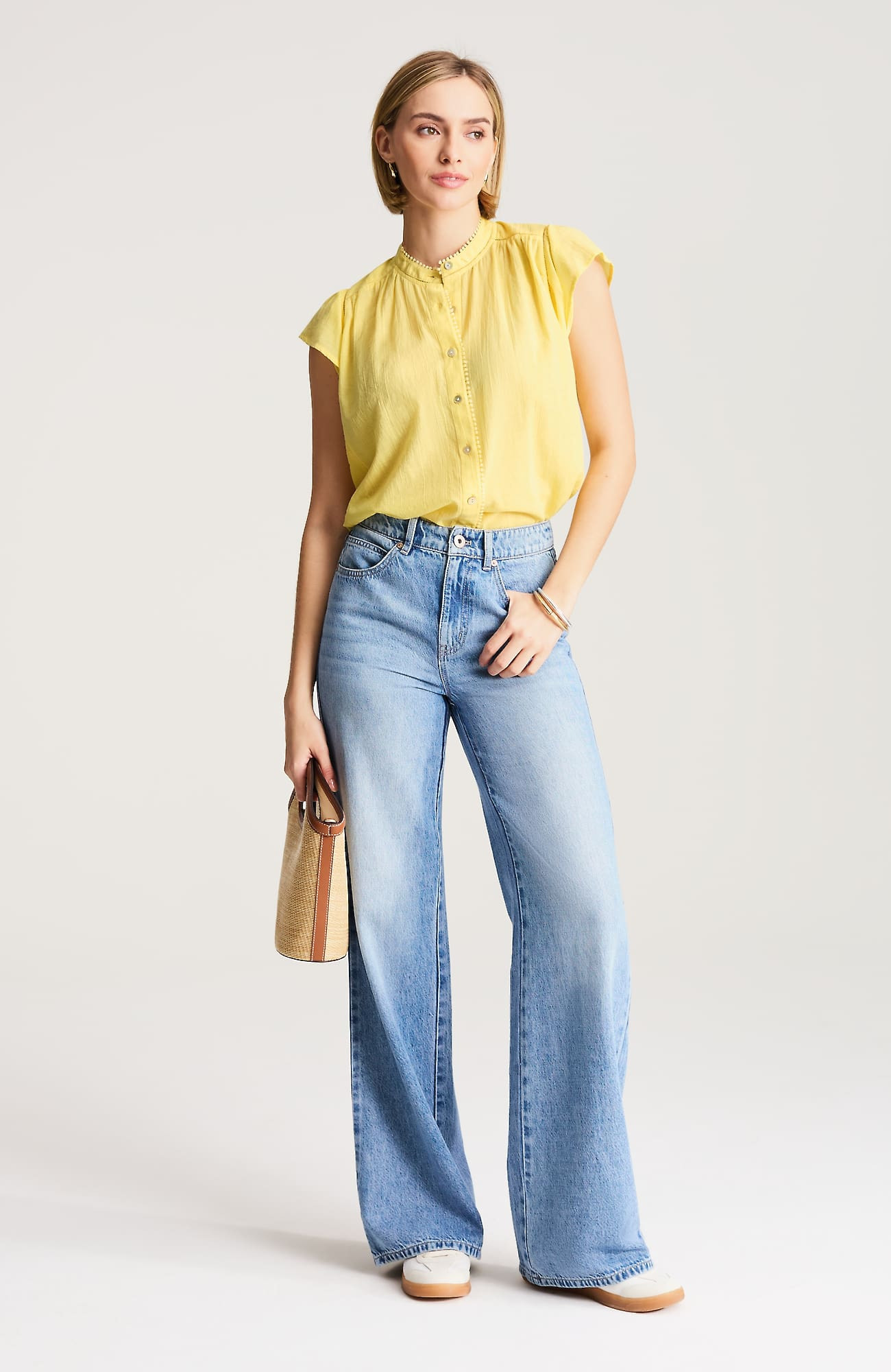 Women's Shirred-Trim Cap-Sleeve Top (Canary Yellow) (Size: S) J. Jill | J. Jill