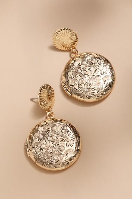 Reyna Embossed Locket Drop Earrings | Francesca's