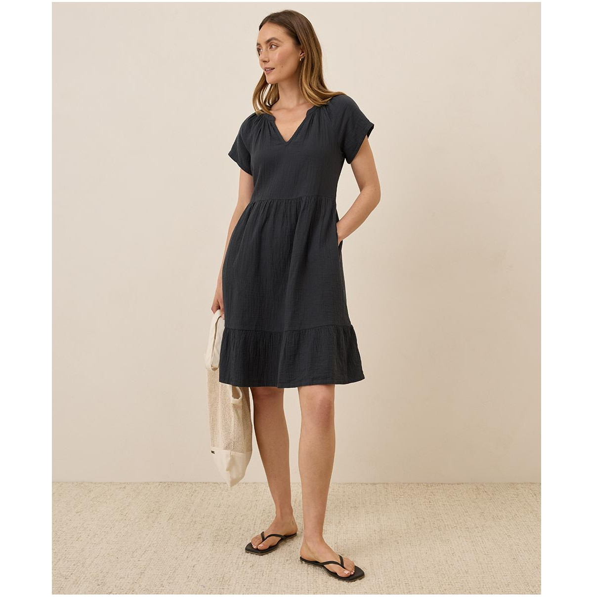 Pact Women's Organic Cotton Coastal Double Gauze Breezy Dress - Black | Macy's