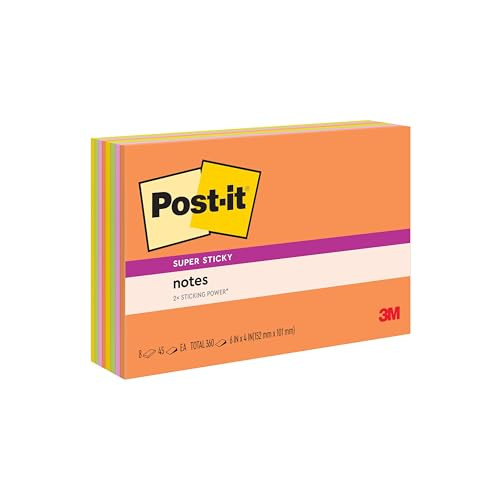 Post-it Super Sticky Notes, 8 Sticky Note Pads, 6 x 4 in., School Supplies, Office Products, Stic... | Amazon (US)