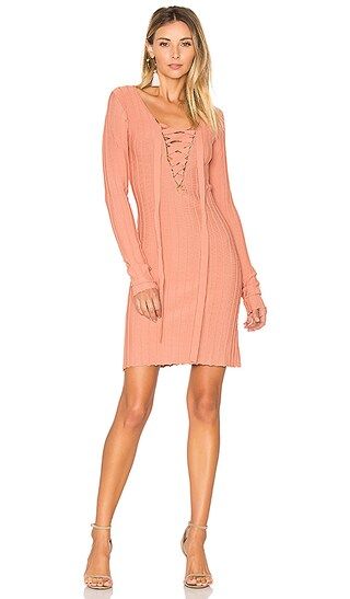 For Love & Lemons x KNITZ Simone Lace Front Sweater Dress in Pink | Revolve Clothing