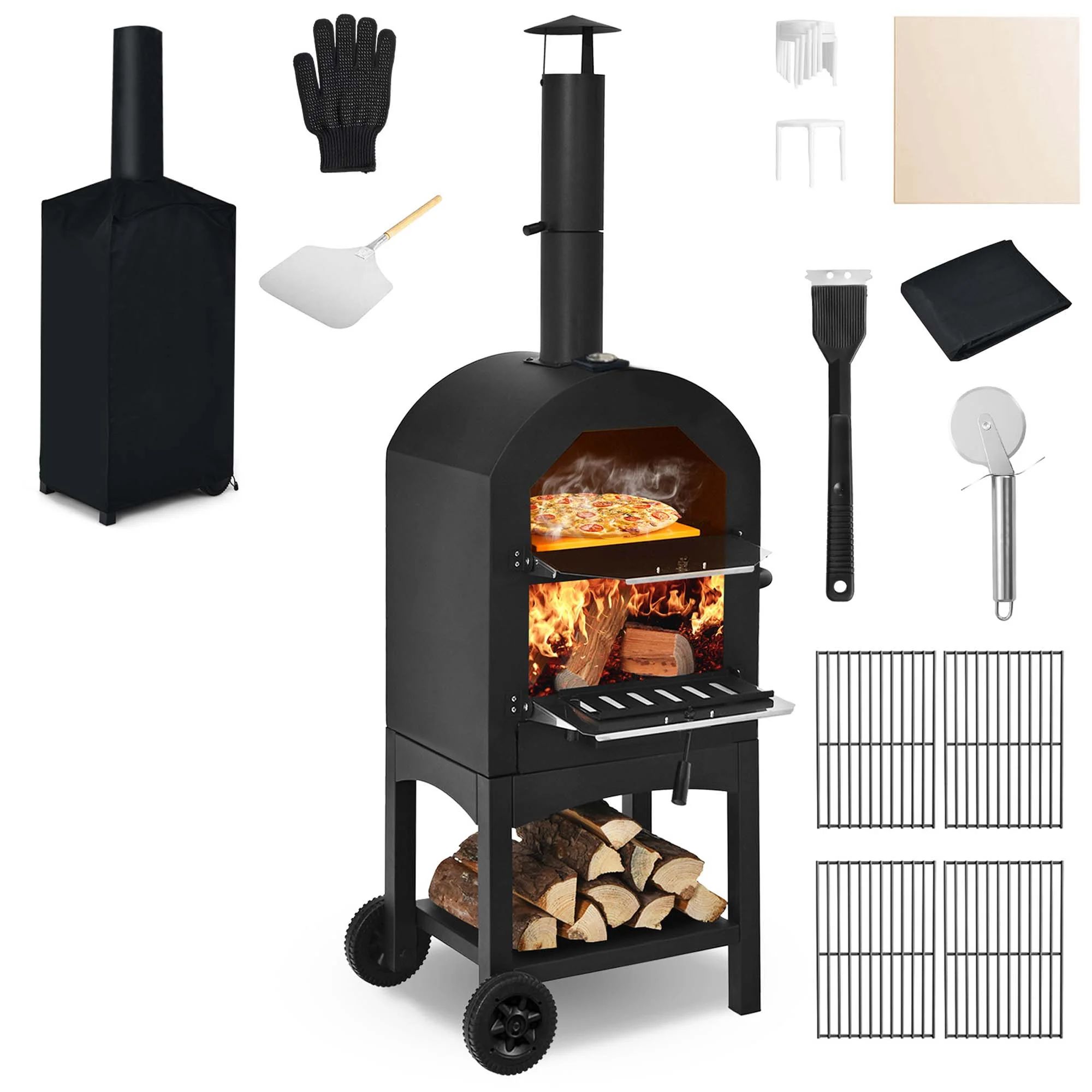 Costway Outdoor Pizza Oven Wood Fire Pizza Maker Grill w/ Pizza Stone & Waterproof Cover | Walmart (US)