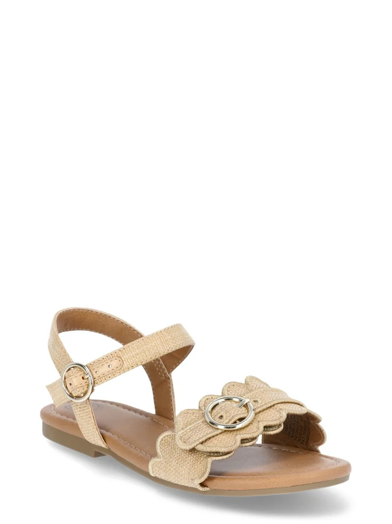 Wonder Nation Girl Scalloped 2 Strap Raffia Sandals | Walmart (US)