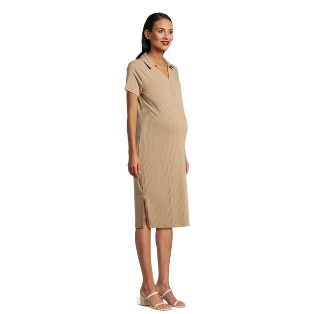 Time and Tru Women's Maternity Collared Rib Dress with Short Sleeves, Sizes S-2XL | Walmart (US)