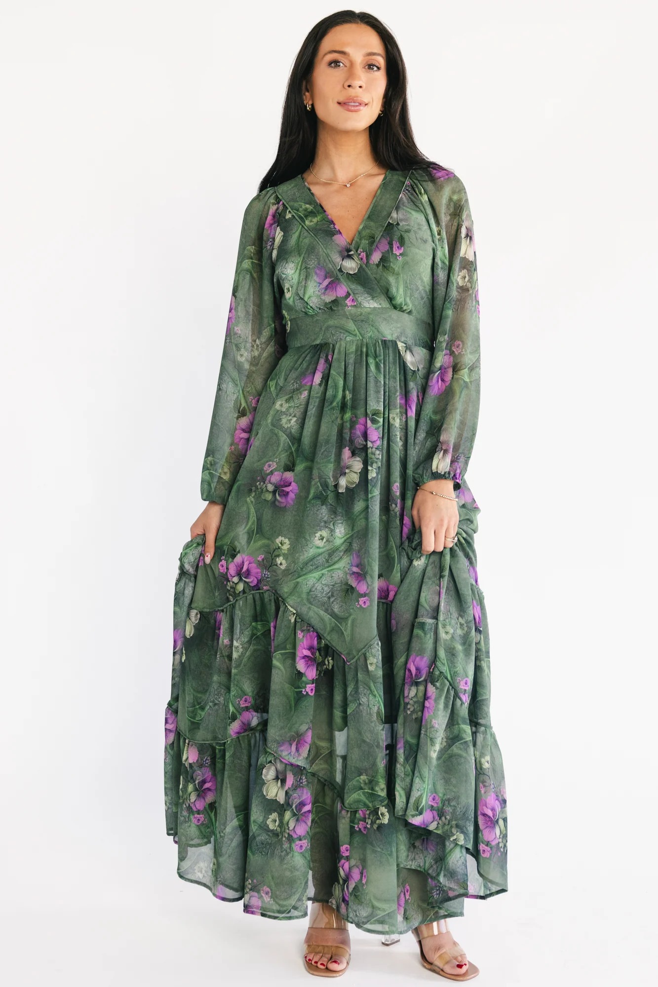 Johanna Maxi Dress | Deep Moss + Purple Floral | Baltic Born
