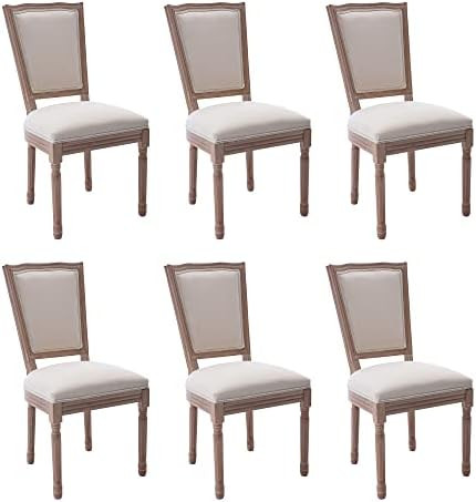 Tzicr French Country Dining Chairs Set of 6, Farmhouse Dining Chairs with Square Back, Solid Wood... | Amazon (US)