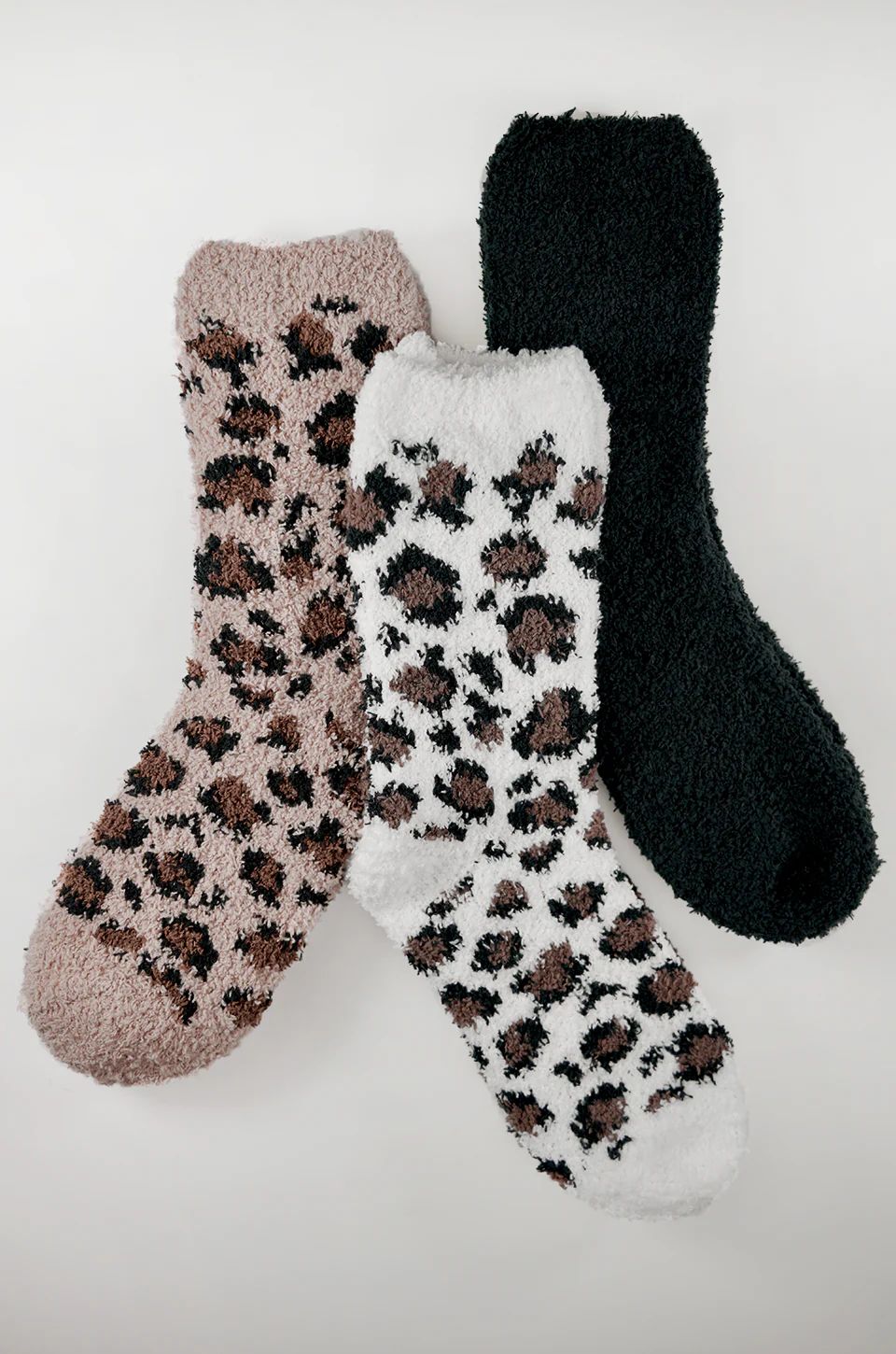 Lexi Leopard Fuzzy Socks - BROWN WHITE LEOPARD SET | Amaryllis Apparel