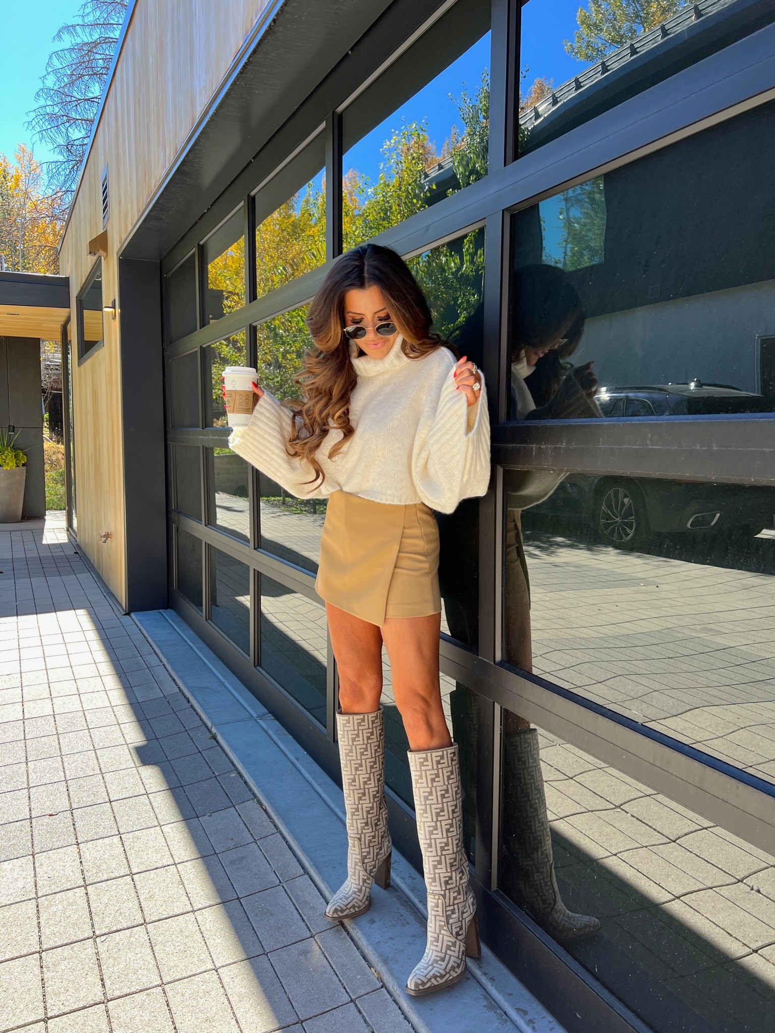 Fall Outfits, Sweater, Cropped Sweater, Fall Boots, Sweater Weather, Sunglasses, Gold Jewelry, Mini Skort, Faux Leather Skort, Khaki Skort, Emily Ann Gemma, Aspen Colorado, Fall Fashion 

#LTKSeasonal #LTKshoecrush #LTKstyletip