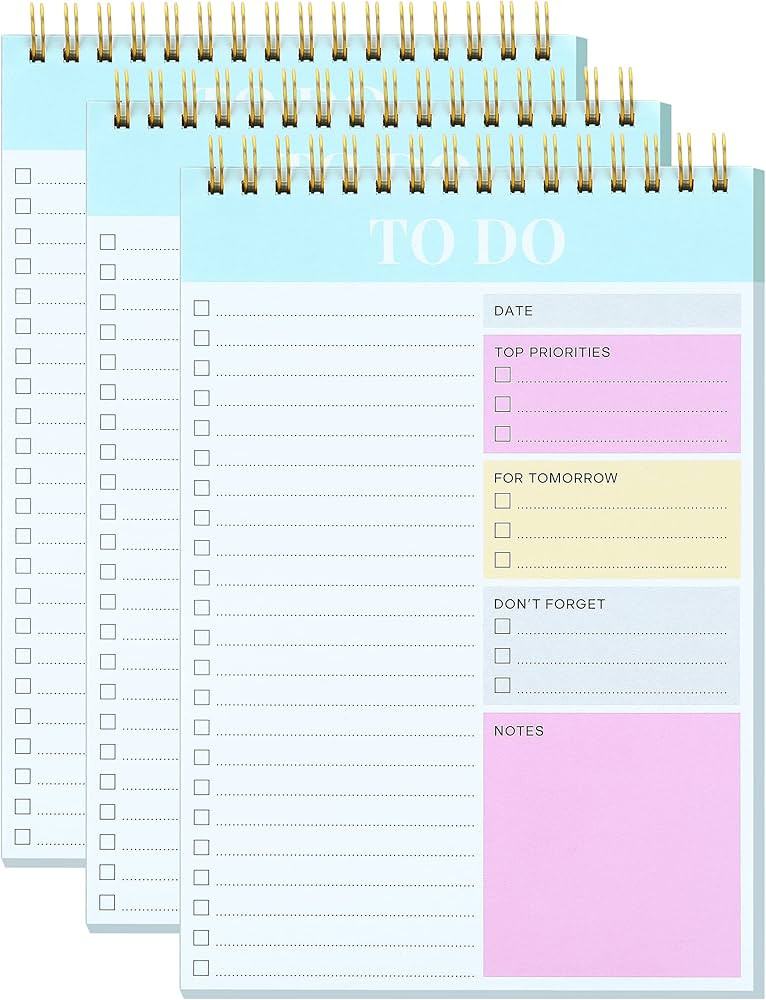 To Do List Notepad - 3 PCS/Set Spiral Bound Daily Planner Notepad Undated 60 Tear Off Sheets , 5.... | Amazon (US)