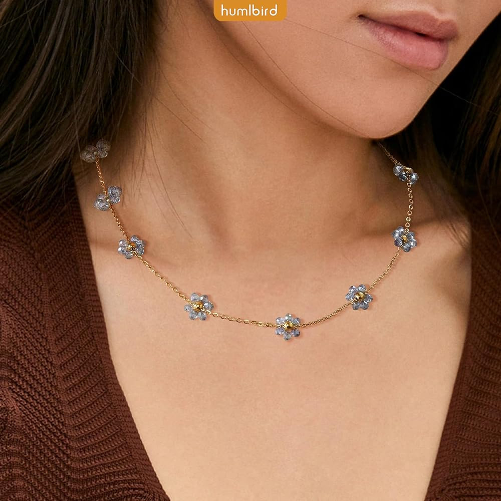 humlbird Choker Necklace for Women Daisy Necklace Crystal Flower Necklace 14K Gold Plated Stainle... | Amazon (US)