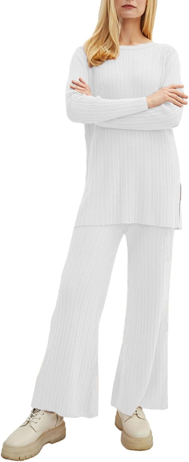 Sexy Two Pieces Plisse Pants Set for Women Y2K 2Pcs Matching Set Strapless Tube Top Pleated Wide ... | Amazon (US)