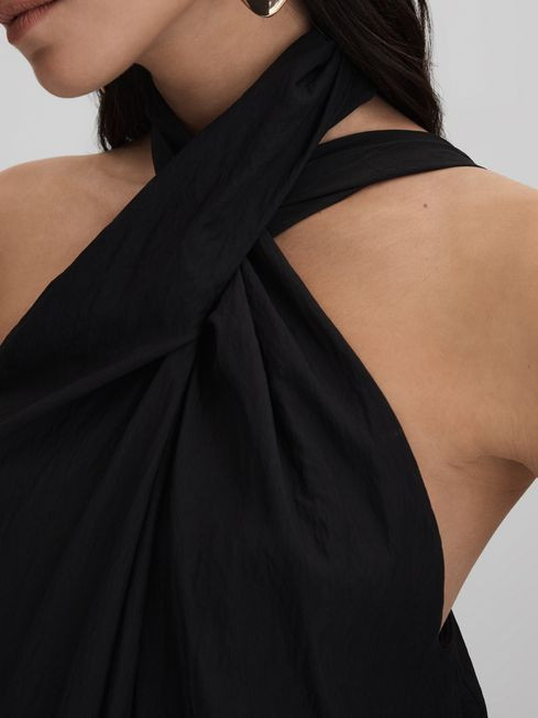 Taffeta Halter Neck Maxi Dress in Black | Reiss UK