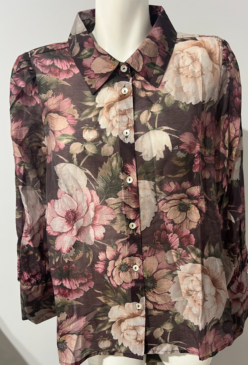 Bailey 44 Women XL Top Blouse Pink Floral Button Down | eBay US