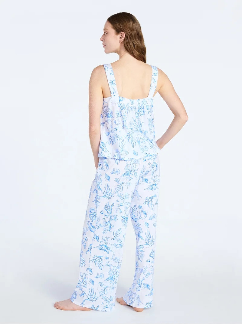 Joyspun Women's Wide Strap Cotton Tank Top and Pants Pajama Set, 2-Piece, Sizes XS-3X | Walmart (US)