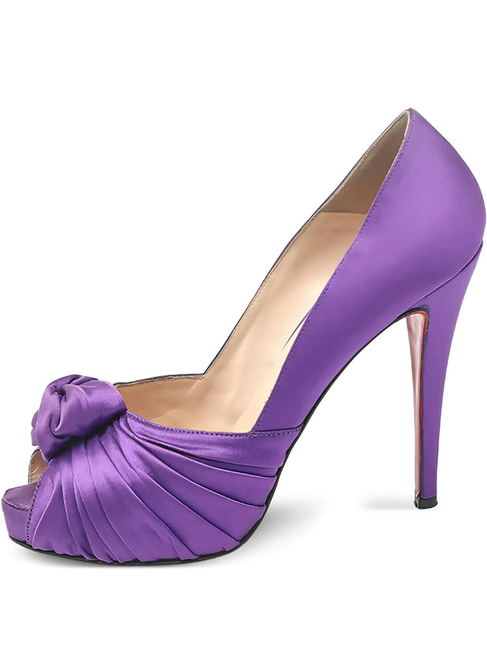 Christian Louboutin Pre-Owned 115mm pleated satin peep-toe heels - Purple | Farfetch Global
