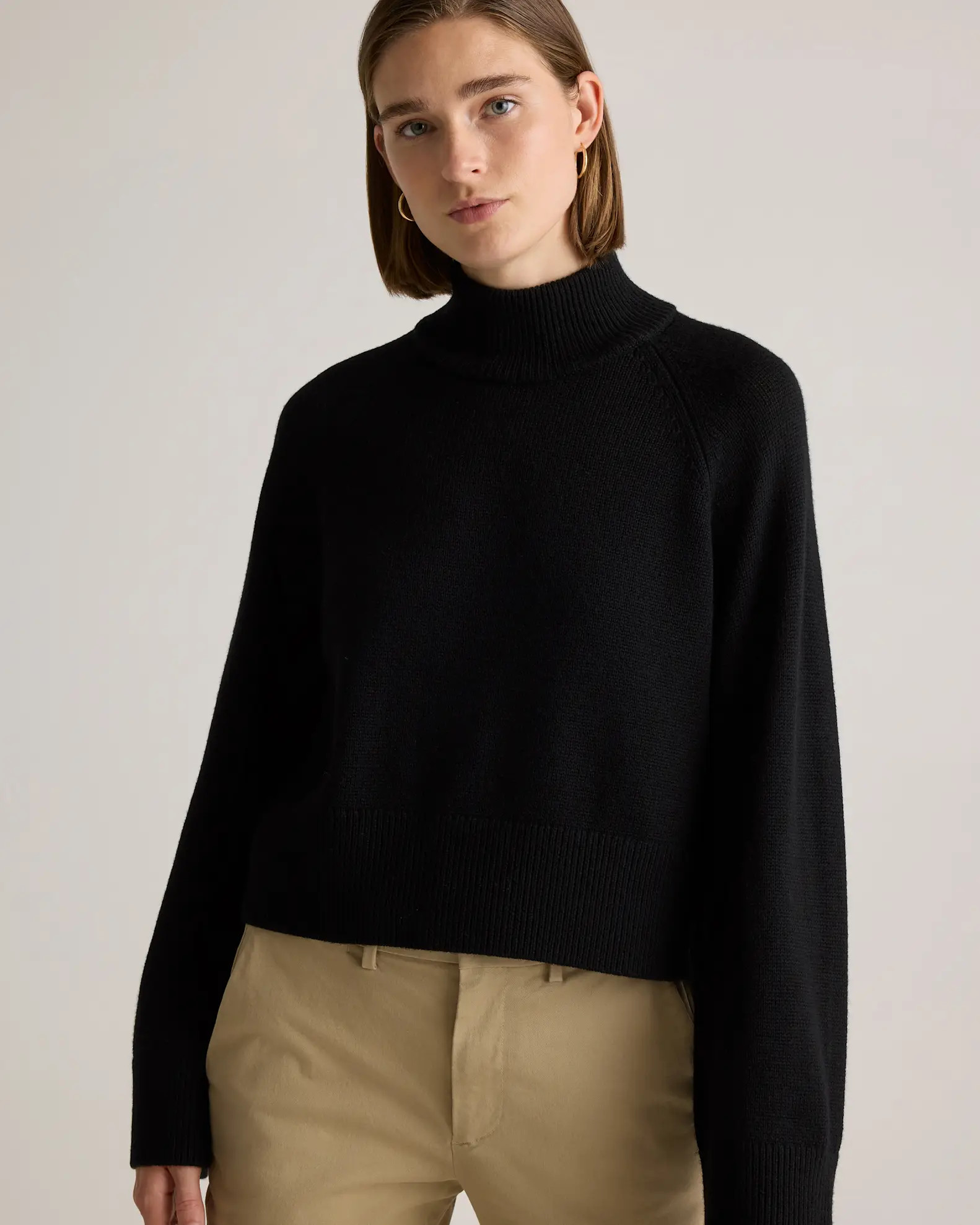 Black Australian Merino Wool Cropped Mock Neck Sweater | Quince