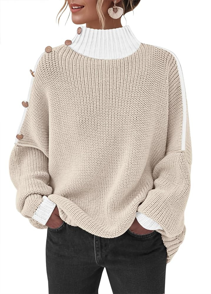 Sweater for Women Winter Turtleneck Long Sleeve Pullover Tops Casual Oversized Knitted Sweaters | Amazon (US)