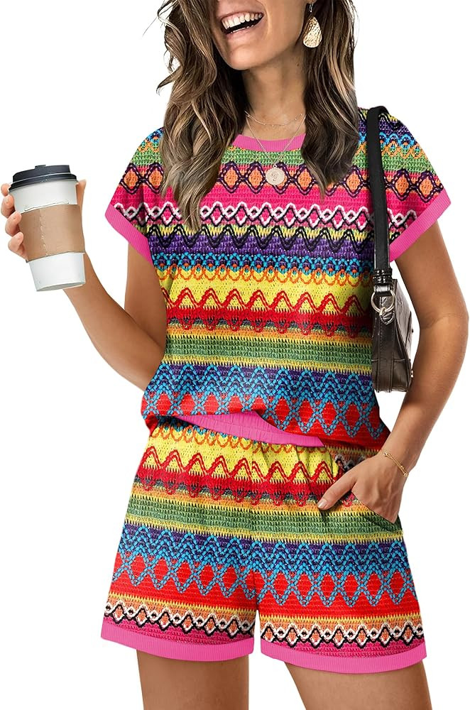 WIHOLL Two Piece Sets for Women Summer Lounge Short Sets Cap Sleeve Crew Neck Sweatsuit with Pock... | Amazon (US)
