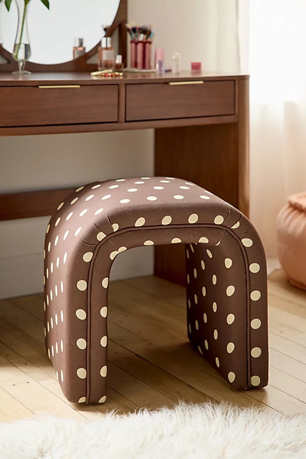 Jane Velvet Upholstered Stool in Brown/Ivory Polka Dot at Urban Outfitters | Urban Outfitters (US and RoW)