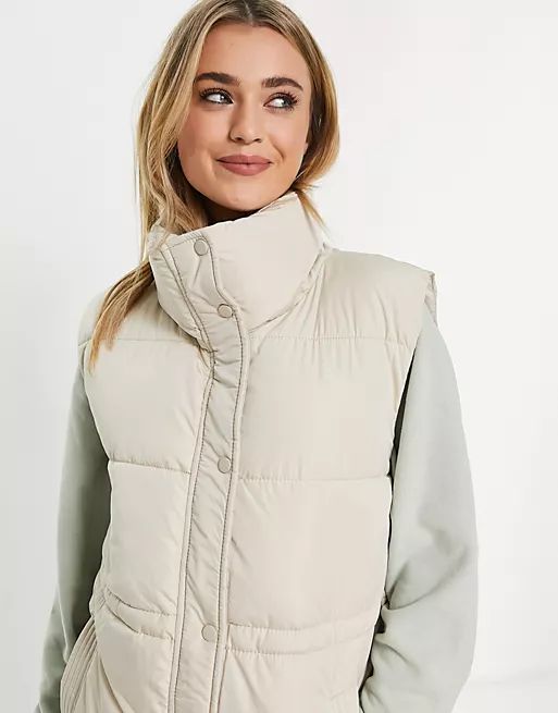 Stradivarius oversized padded vest in beige | ASOS | ASOS (Global)