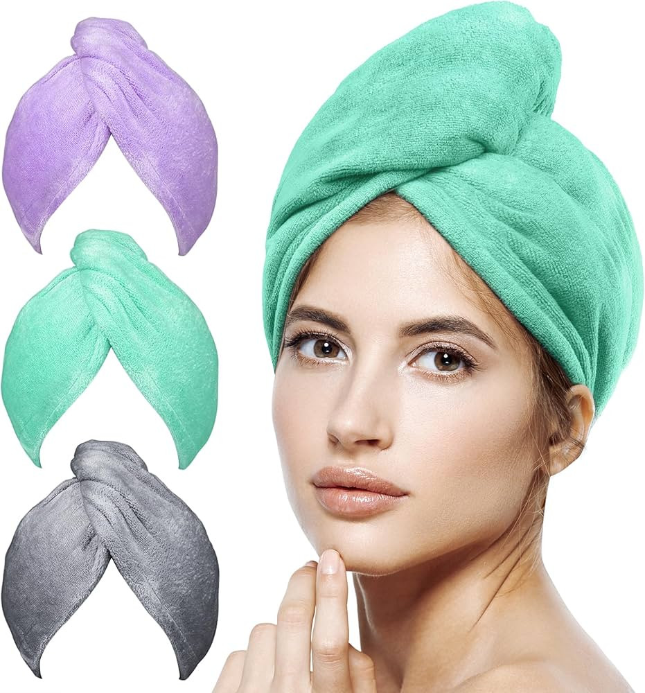 POPCHOSE Microfiber Hair Towel Wrap, 3 Packs Fast Drying Hair Turbans, Super Absorbent Hair Towel... | Amazon (US)