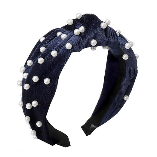 lightclub Vintage Twisted Faux Pearl Tie Beading Women Wide Hair Hoop Velvet Headband Headwear Ha... | Amazon (US)