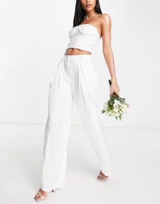 Y.A.S Bridal satin wide leg trouser co-ord in white | ASOS (Global)