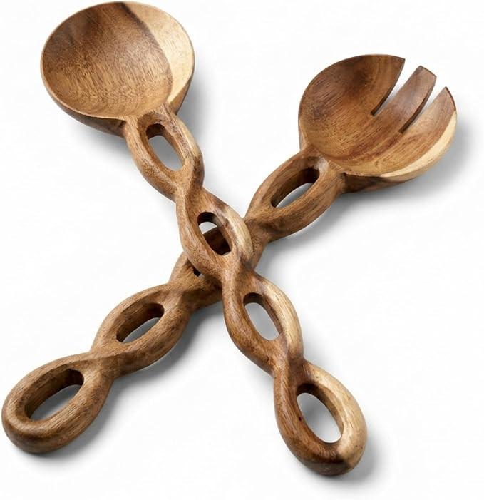 Salt & York 13-Inch Acacia Wood Salad Servers, 2-Piece Handcrafted Wooden Fork & Spoon Set for To... | Amazon (US)