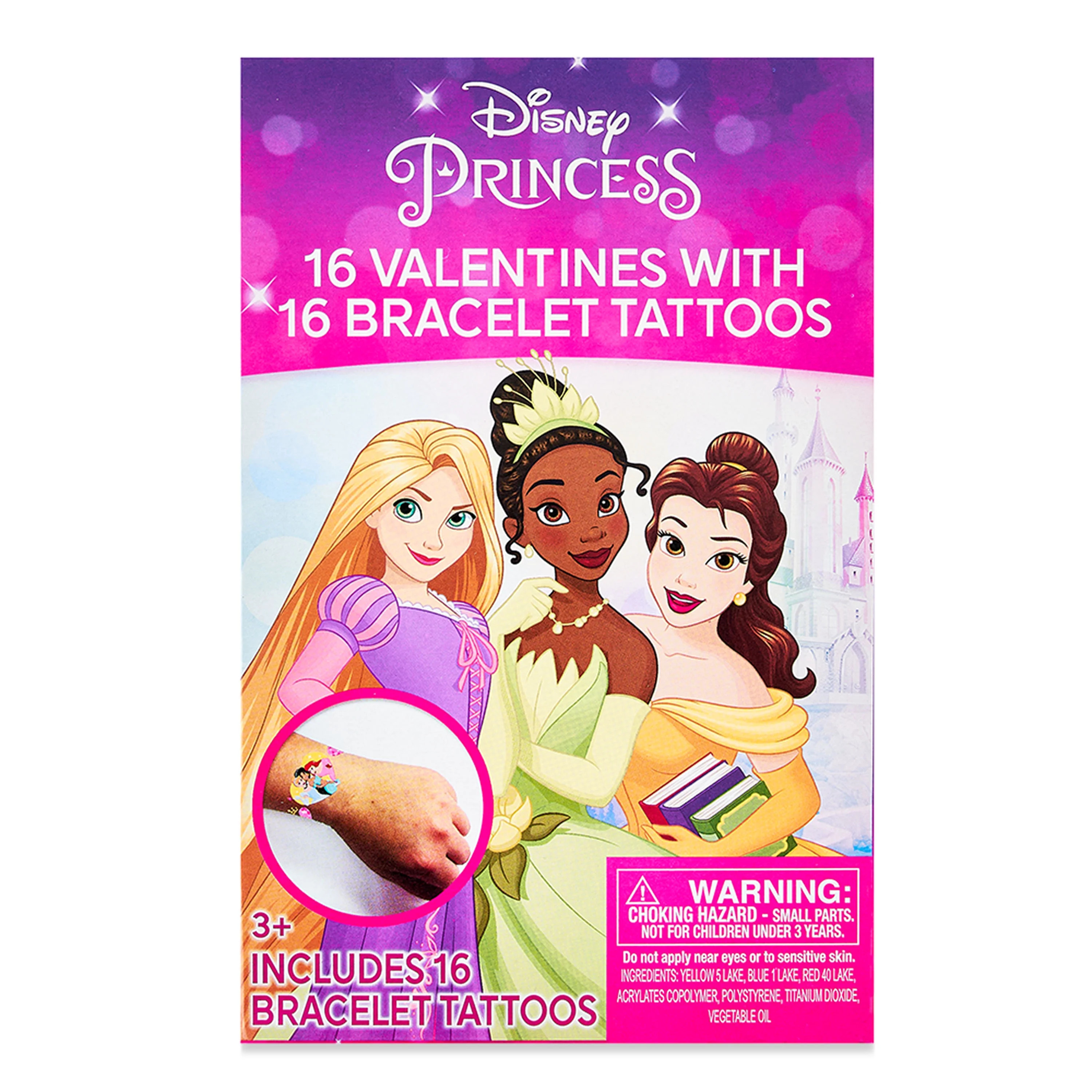 Disney Princess Valentine's Day Cards, Kiddie Cards, 16 Count, Temporary Tattoos, Pink | Walmart (US)