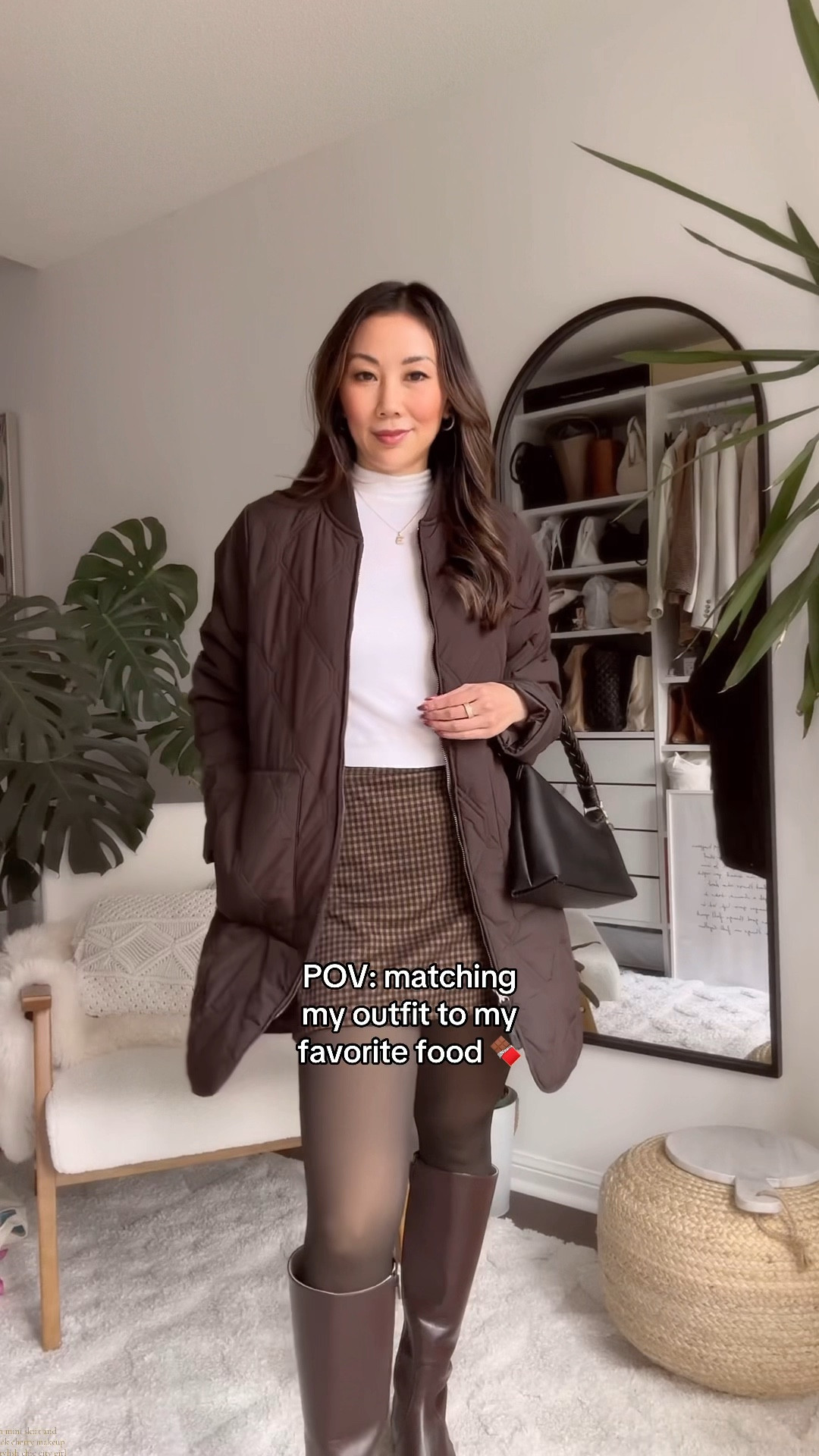 GRWM: Chocolate brown outfit 🍫☕️🤎

Outfit details
Brown puffer coat: @getplenty 
Checkered mini skort: @fromrachel 
Tall brown boots: @allyshoes 
Knit top: @aritzia 
Makeup: @cliniquecanada @clinique 
Jewelry: @deandavidson 
Perfume: @pacorabanne fame intense
Handbag: @aupenofficial 

Get ready with me for a cozy coffee date! 🍫☕️🤎
Styling a full brown look with a puffer coat, mini skirt, and tall boots for the ultimate fall vibes. This layered outfit is perfect for staying warm yet chic, blending textures and tones for an effortlessly put-together look. #GRWM #falloutfit #cozyoutfit #puffercoat #tallboots #brownoutfit #classyoutfit #momoutfits

#LTKStyleTip #LTKSeasonal #LTKWorkwear