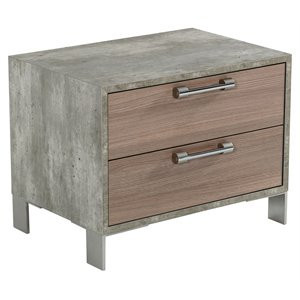 Modrest Boston Modern Stainless Steel & Faux Concrete Nightstand in Oak Brown | Homesquare