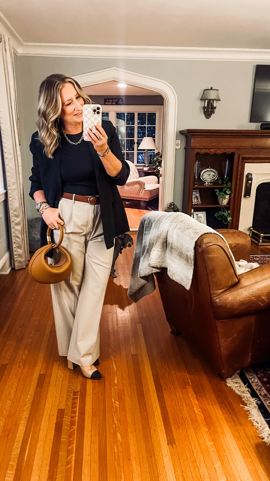 Fall outfit, fall look, fall style, fall fashion, blazer, wide leg pants, black tee, compression tee, tee shirt, cap toe heels, black blazer 

#LTKstyletip #LTKover40