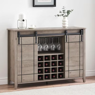 Brown Wine Bar Cabinet,47" Farmhouse Coffee Bar Cabinet with Sliding Barn Door, Buffet Sideboard Cabinet with 16 Bottle Wine Rack for Dining, Living | Target